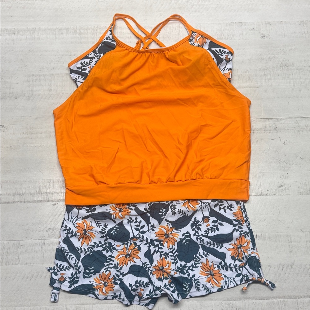 Blouson Double Up Tankini Top with boys shorts Two Piece Bathing Suits swimsuit - Picture 2 of 11